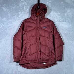 Patagonia Jacket Womens S Red Down With It Puffer Hooded Full Zip